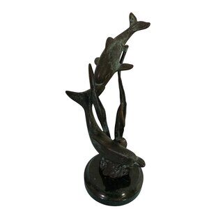 MCM SPI Gallery Metal Dolphins Sculpture Marble Base 8 Inch Tall